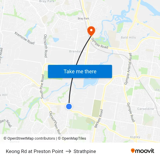 Keong Rd at Preston Point to Strathpine map