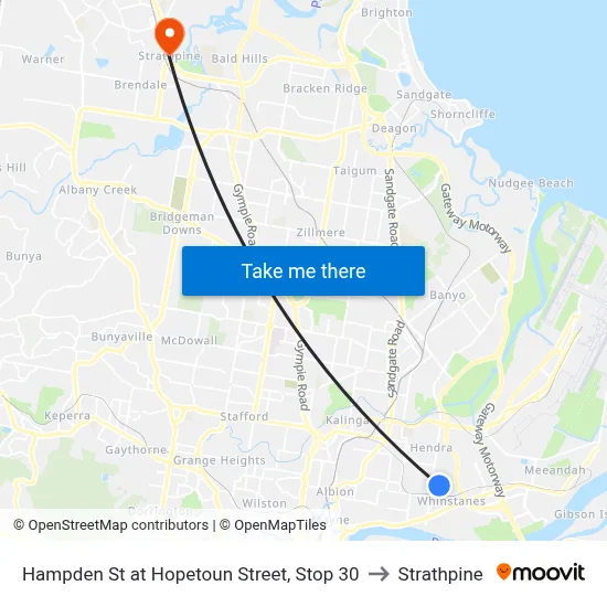 Hampden St at Hopetoun Street, Stop 30 to Strathpine map