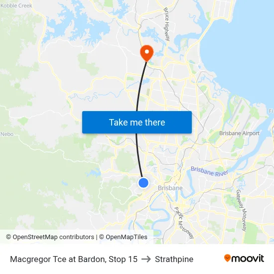 Macgregor Tce at Bardon, Stop 15 to Strathpine map