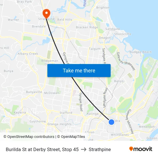 Burilda St at Derby Street, Stop 45 to Strathpine map