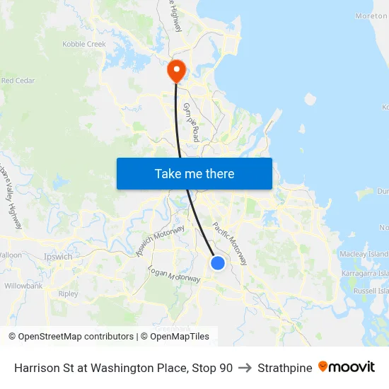 Harrison St at Washington Place, Stop 90 to Strathpine map