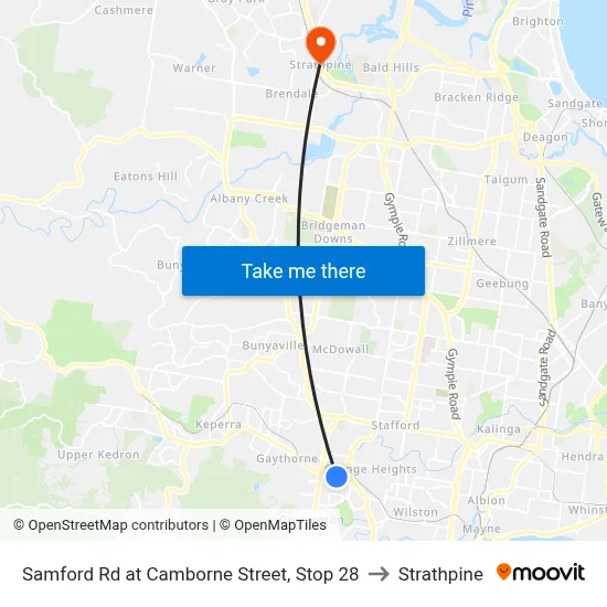 Samford Rd at Camborne Street, Stop 28 to Strathpine map