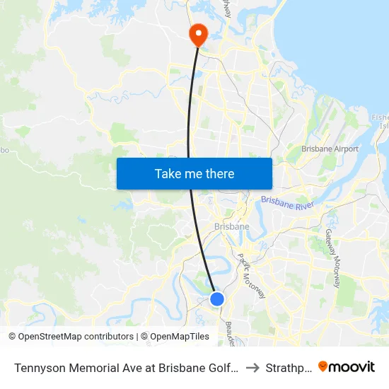 Tennyson Memorial Ave at Brisbane Golf, Stop 36 to Strathpine map