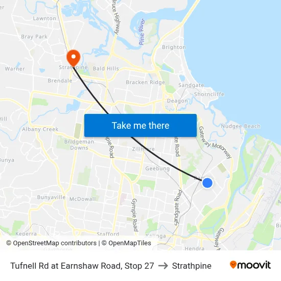 Tufnell Rd at Earnshaw Road, Stop 27 to Strathpine map