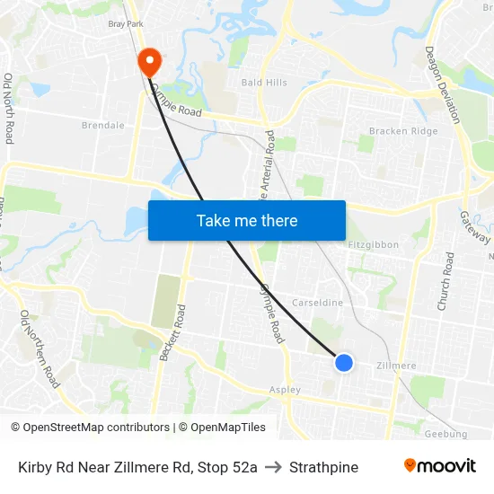 Kirby Rd Near Zillmere Rd, Stop 52a to Strathpine map