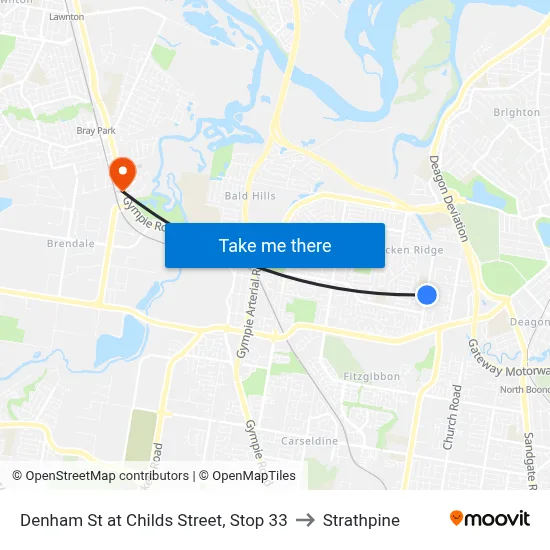 Denham St at Childs Street, Stop 33 to Strathpine map