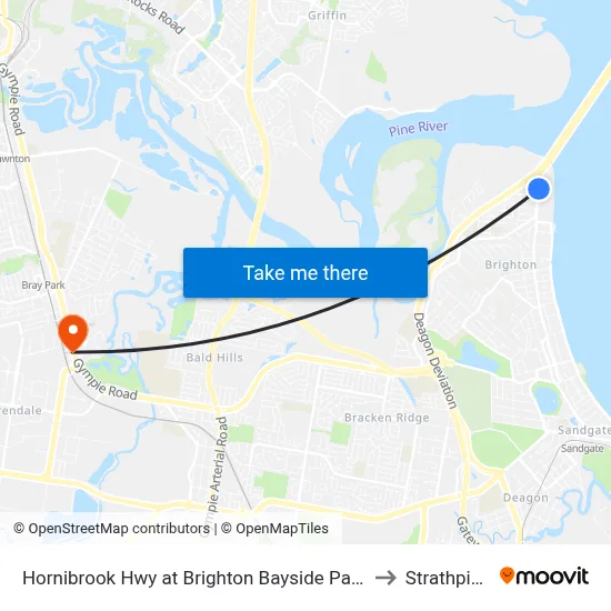 Hornibrook Hwy at Brighton Bayside Park to Strathpine map
