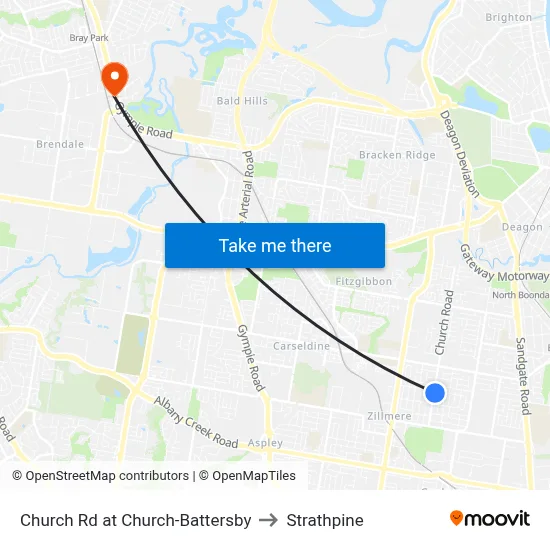 Church Rd at Church-Battersby to Strathpine map