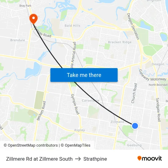 Zillmere Rd at Zillmere South to Strathpine map