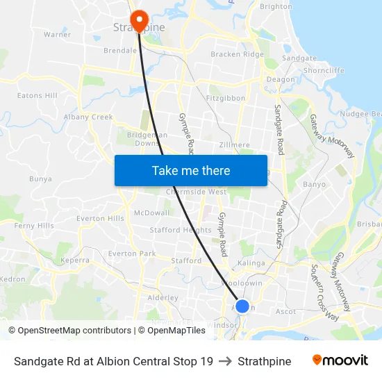 Sandgate Rd at Albion Central Stop 19 to Strathpine map