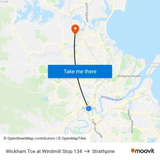 Wickham Tce at Windmill Stop 134 to Strathpine map