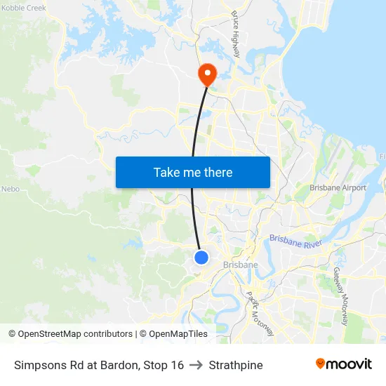 Simpsons Rd at Bardon, Stop 16 to Strathpine map