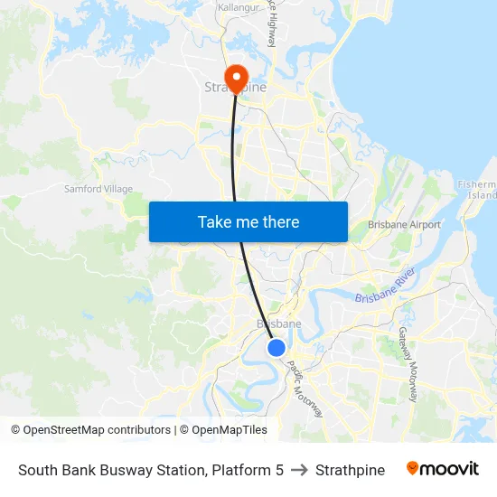 South Bank Busway Station, Platform 5 to Strathpine map