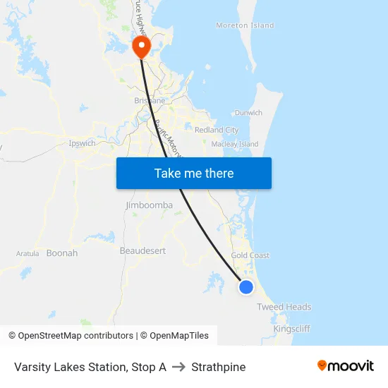 Varsity Lakes Station, Stop A to Strathpine map