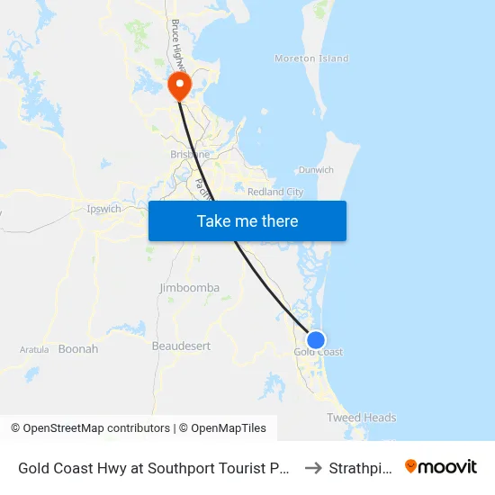 Gold Coast Hwy at Southport Tourist Park to Strathpine map
