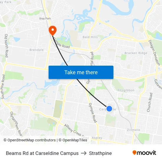 Beams Rd at Carseldine Campus to Strathpine map