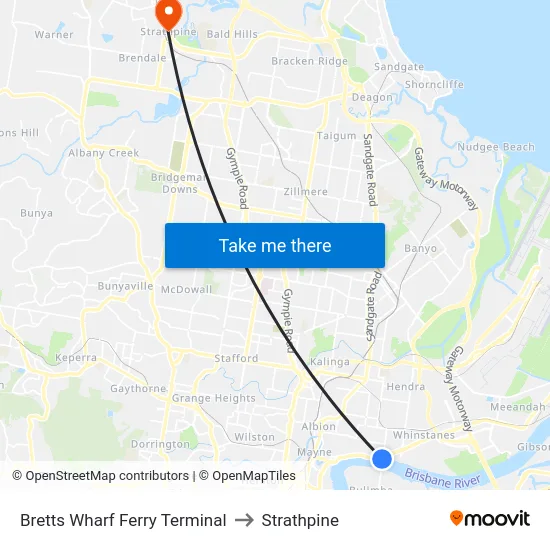 Bretts Wharf Ferry Terminal to Strathpine map