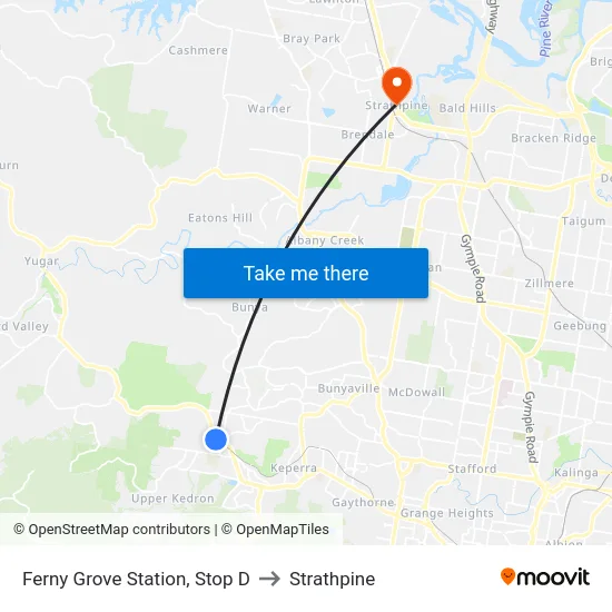 Ferny Grove Station, Stop D to Strathpine map
