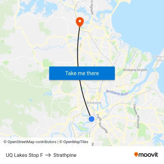 UQ Lakes Stop F to Strathpine map