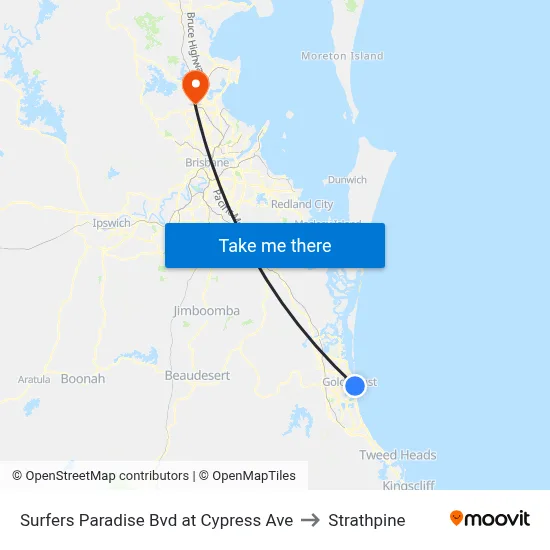 Surfers Paradise Bvd at Cypress Ave to Strathpine map