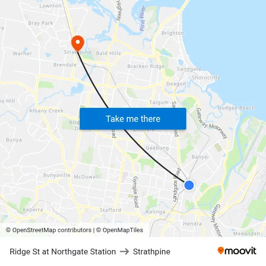 Ridge St at Northgate Station to Strathpine map