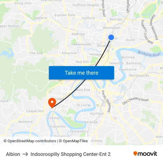 Albion to Indooroopilly Shopping Center-Ent 2 map