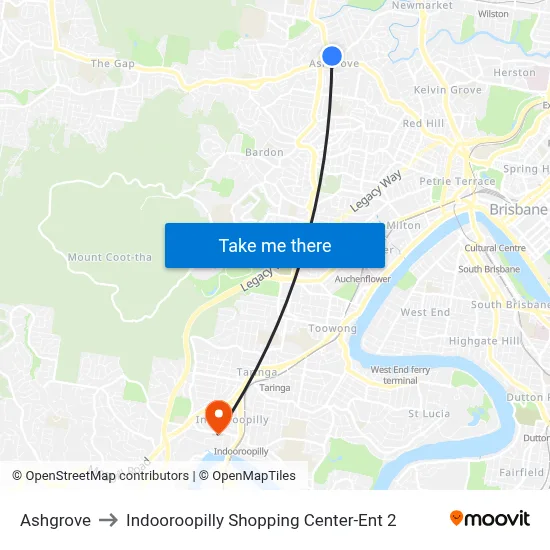 Ashgrove to Indooroopilly Shopping Center-Ent 2 map