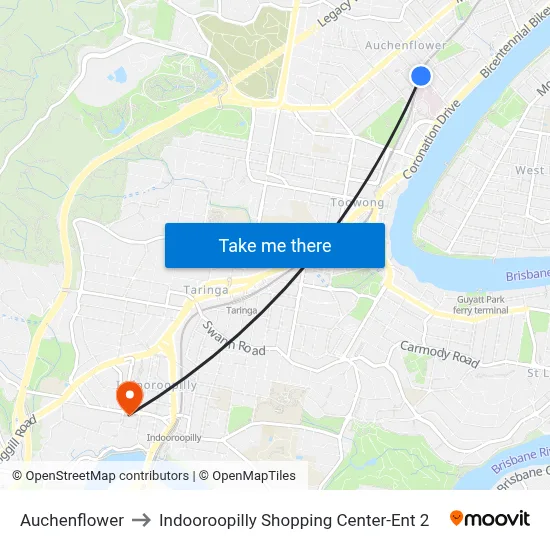 Auchenflower to Indooroopilly Shopping Center-Ent 2 map