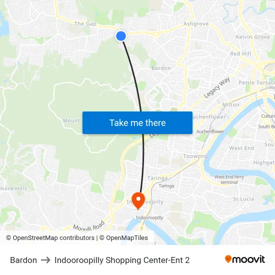 Bardon to Indooroopilly Shopping Center-Ent 2 map