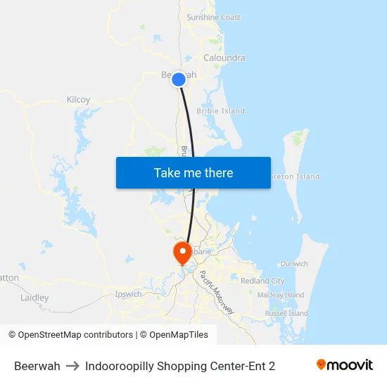 Beerwah to Indooroopilly Shopping Center-Ent 2 map