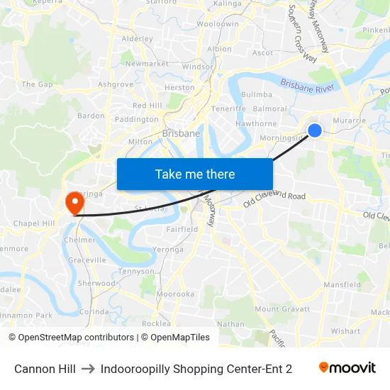 Cannon Hill to Indooroopilly Shopping Center-Ent 2 map