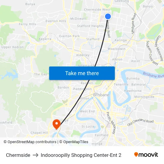 Chermside to Indooroopilly Shopping Center-Ent 2 map