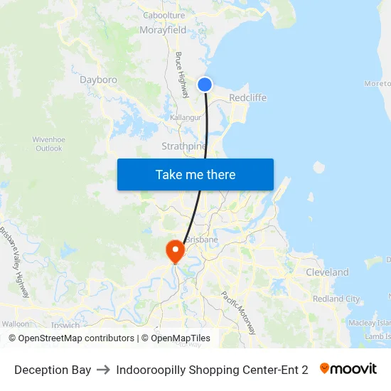 Deception Bay to Indooroopilly Shopping Center-Ent 2 map