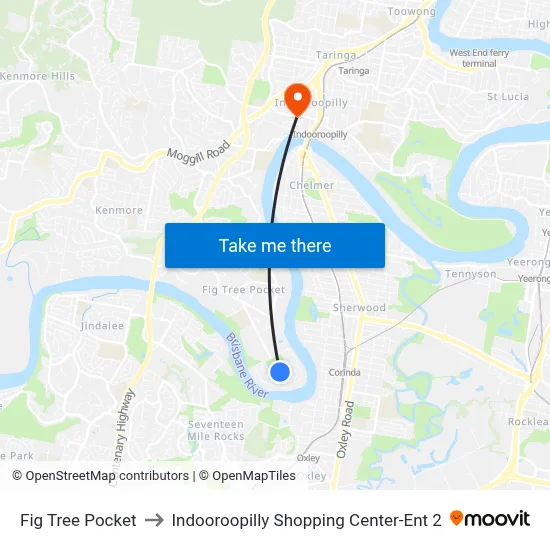 Fig Tree Pocket to Indooroopilly Shopping Center-Ent 2 map