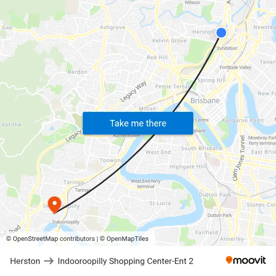 Herston to Indooroopilly Shopping Center-Ent 2 map