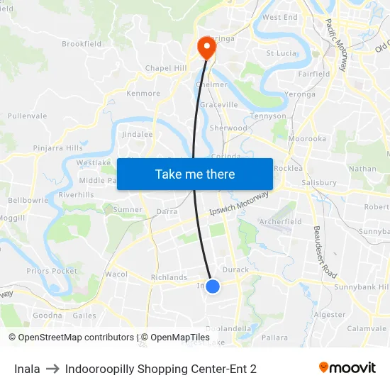 Inala to Indooroopilly Shopping Center-Ent 2 map