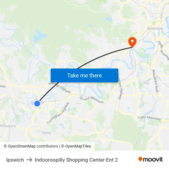 Ipswich to Indooroopilly Shopping Center-Ent 2 map