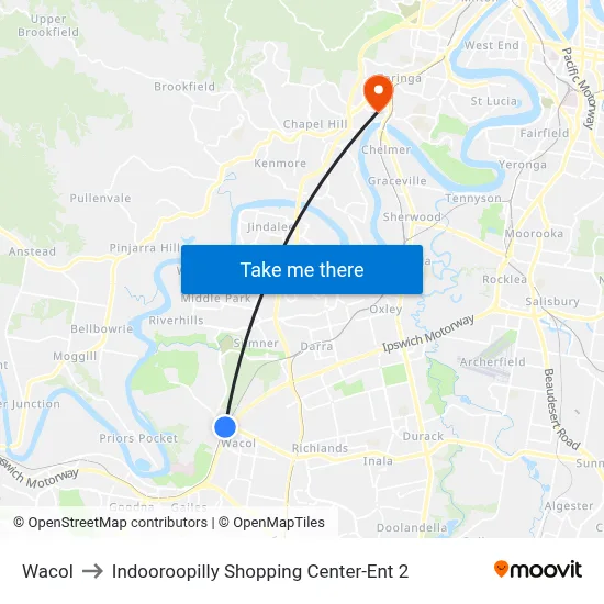 Wacol to Indooroopilly Shopping Center-Ent 2 map