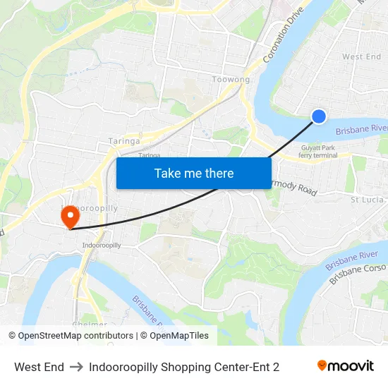 West End to Indooroopilly Shopping Center-Ent 2 map