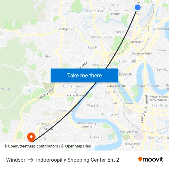 Windsor to Indooroopilly Shopping Center-Ent 2 map
