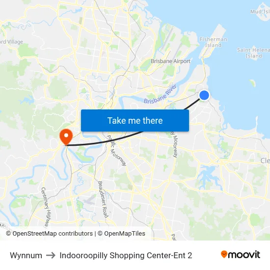 Wynnum to Indooroopilly Shopping Center-Ent 2 map