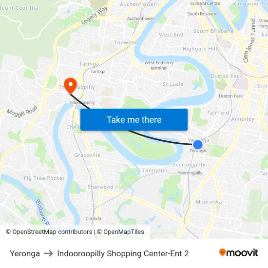 Yeronga to Indooroopilly Shopping Center-Ent 2 map