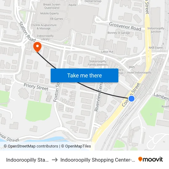 Indooroopilly Station to Indooroopilly Shopping Center-Ent 2 map