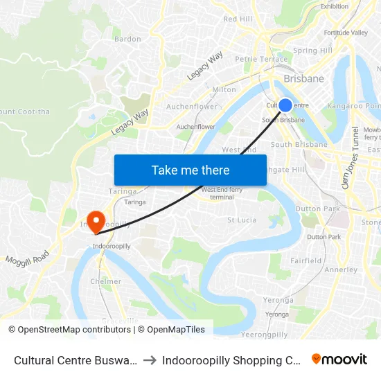 Cultural Centre Busway Station to Indooroopilly Shopping Center-Ent 2 map