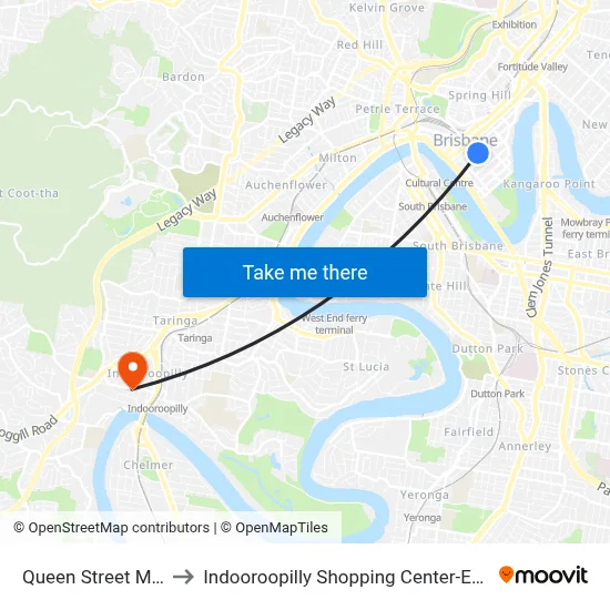 Queen Street Mall to Indooroopilly Shopping Center-Ent 2 map
