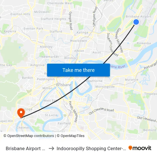 Brisbane Airport BNE to Indooroopilly Shopping Center-Ent 2 map