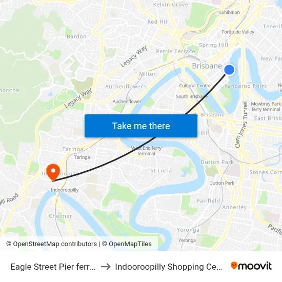 Eagle Street Pier ferry wharf to Indooroopilly Shopping Center-Ent 2 map