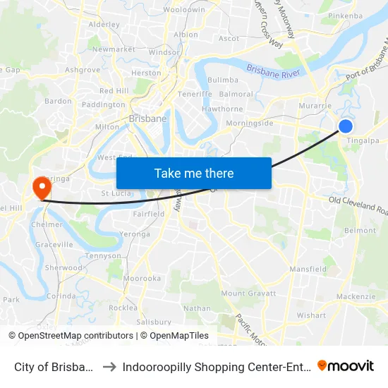 City of Brisbane to Indooroopilly Shopping Center-Ent 2 map