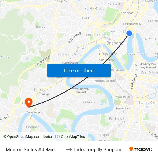 Meriton Suites Adelaide Street Brisbane to Indooroopilly Shopping Center-Ent 2 map