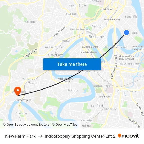 New Farm Park to Indooroopilly Shopping Center-Ent 2 map